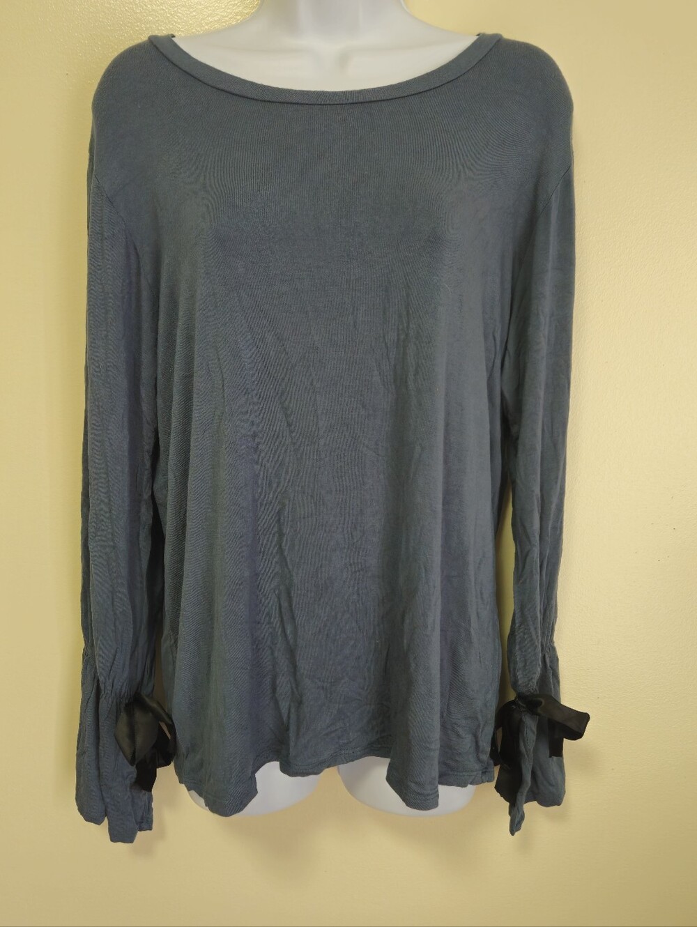 Hippie Chic Long Sleeve Bell Sleeve Ribbon Blue Light Weight Women XLarge